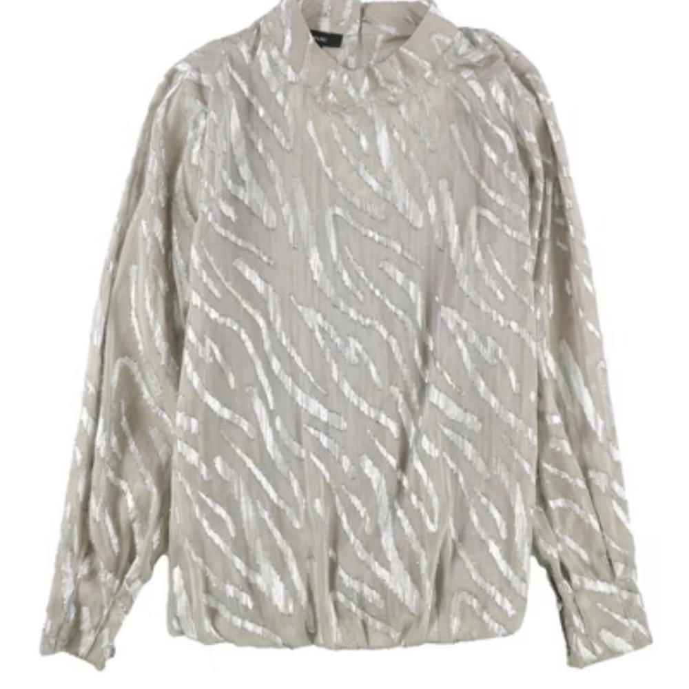 Animal Print Sequin Like Metallic Silver Sheer 1X Plus NWT